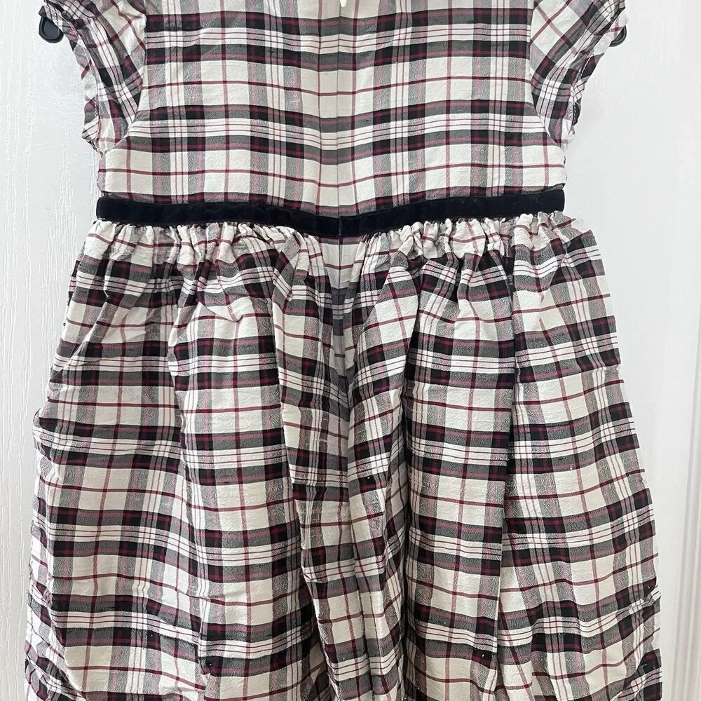 Vintage Gymboree Plaid Silk Dress Velvet Peter Pan Collar Girls SZ 18-24 Months